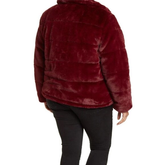 Avec Les Filles Faux Fur Puffer Jacket Burgundy Wine Size XS‎ Nordstrom Coat NEW - Picture 15 of 15